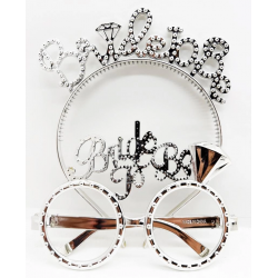 Mey İthalat® Bride To Be Yazılı Taç ve Bride To Be Yazılı GözlüK Seti Gümüş Renk