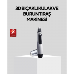Mey İthalat® Burun Kulak ve Kaş Tıraş Makinesi 3D Keskin Bıçaklı Pil ile Çalışan
