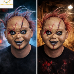 Mey İthalat® Korku Bebek Maskesi – Saçlı Plastik Yüz Maskesi