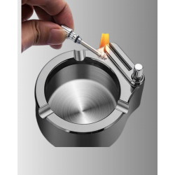 Mey İthalat® Çakmaklı Küllük Paslanmaz Metal Yuvarlak Tasarım