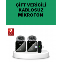 Mey İthalat® Canlı Yayın ve Video Çekimleri İçin Çiftli Kablosuz Yaka Mikrofon