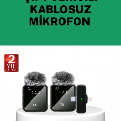 Mey İthalat® Canlı Yayın ve Video Çekimleri İçin Çiftli Kablosuz Yaka Mikrofon
