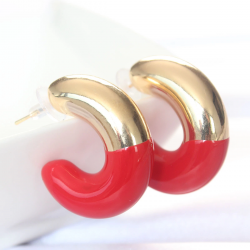 Mey İthalat® CCB Kırmızı Gold Çift Renk Küpe