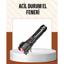 Mey İthalat® Çekiçli Pusulalı Acil Durum Feneri USB Şarjlı Çok Fonksiyonlu
