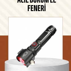 Mey İthalat® Çekiçli Pusulalı Acil Durum Feneri USB Şarjlı Çok Fonksiyonlu
