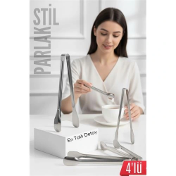 Mey İthalat® Çelik 4'lü Şeker Maşası 13 CM | Buz, Limon ve Küp Şeker Servis Maşası