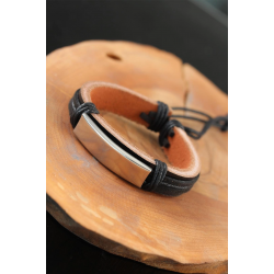 Mey İthalat® Çelik Aksesuarlı Siyah Renk Deri Erkek Bileklik