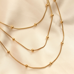 Mey İthalat® Çelik Altın Renkli Topçuk Tasarımlı Çoklu Kolye