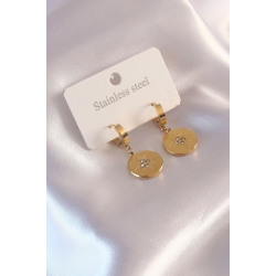 Mey İthalat® Çelik Gold Renk Kutup Yıldızı İşleme Zirkon Taşlı Kadın Küpe
