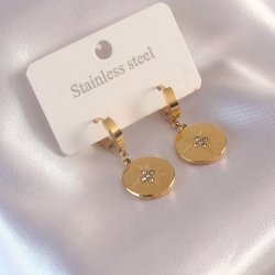 Mey İthalat® Çelik Gold Renk Kutup Yıldızı İşleme Zirkon Taşlı Kadın Küpe