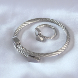 Mey İthalat® Çelik Gümüş Renk Burgu Model Erkek Bileklik Yüzük Seti