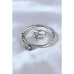 Mey İthalat® Çelik Gümüş Renk Sıkı Burgu Model Erkek Bileklik Yüzük Seti