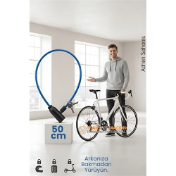 Mey İthalat® Çelik Örgü Kablo Kilit 5mm 50 cm Bisiklet Kilidi Motosiklet Kilidi Eşya Garaj Kilidi