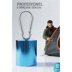 Mey İthalat® Çelik Yan Açılır 10 LU Karabina - 6 mm Kamp, Tırmanış ve Günlük Kullanım İçin Güvenli Kilit