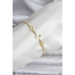 Mey İthalat® Charmlı Model Zirkon Taşlı Gold Renk Su Yolu Kadın Bileklik