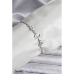 Mey İthalat® Charmlı Model Zirkon Taşlı Gümüş Renk Su Yolu Kadın Bileklik