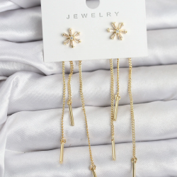 Mey İthalat® Çiçek Model Gold Pirinç Sallantılı Kadın Küpe