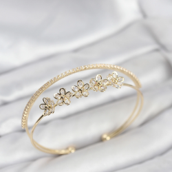 Mey İthalat® Çiçek Model Pirinç Gold Renk Kadın Bileklik