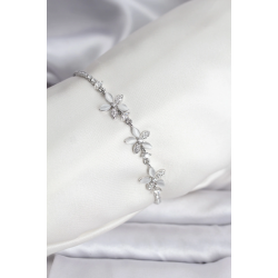 Mey İthalat® Çiçek Model Zirkon Taşlı Gümüş Renk Pirinç Su Yolu Kadın Bileklik