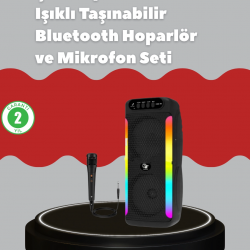 Mey İthalat® Çift 4 inç Hoparlörlü RGB Işıklı Bluetooth Ses Sistemi