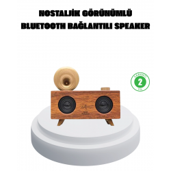 Mey İthalat® Çift Hoparlörlü Bluetooth Gramofon Speaker – FM Radyo, USB, SD Kart ve AUX Girişli