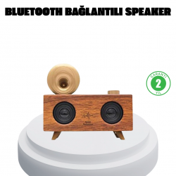 Mey İthalat® Çift Hoparlörlü Bluetooth Gramofon Speaker – FM Radyo, USB, SD Kart ve AUX Girişli