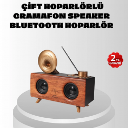 Mey İthalat® Çift Hoparlörlü Retro Bluetooth Speaker 1800mAh Bataryalı AUX USB SD Kartlı