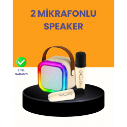Mey İthalat® Çift Mikrofonlu Kompakt Karaoke Hoparlör – Uzun Pil Ömrü