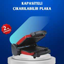 Mey İthalat® Çıkarılabilir Plakalı 2000W Tost Makinesi – Termostatlı, Kolay Temizlenir