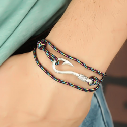 Mey İthalat® Çizgi Desenli Metal Kancalı Erkek Bileklik