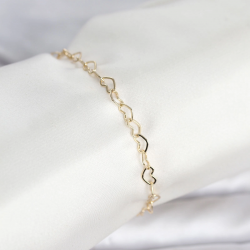 Mey İthalat® CM 14K Gold Renk Kalpli Zincir Model Kadın Bileklik