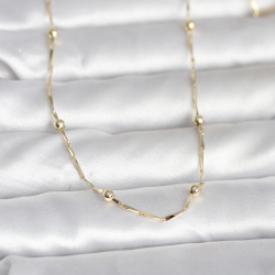 Mey İthalat® CM 14K Gold Renk Kesme Çubuk Zincir Topçuklu Model 60 cm Kadın Kolye