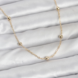 Mey İthalat® CM 14K Gold Renk Pirinç Top Zincirli 60 cm Kadın Kolye