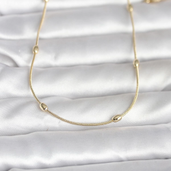 Mey İthalat® CM 14K Gold Renk Yılan Zincirli Damla Topçuk Model 60 cm Kadın Kolye