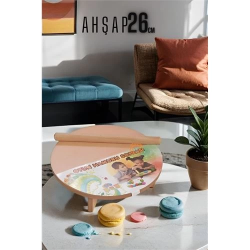 Mey İthalat® Çocuk 26 cm Ahşap Hamur Açma Masası Mini Oklava ile Oyun Hamuru Tahtası