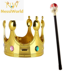 Mey İthalat® Çocuk Boy Altın Renk Kral Tacı ve Kırmızı Topuzlu Kral Asası
