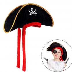 Mey İthalat® Çocuk Boy Kadife Jack Sparrow Denizci Kaptan Jack Korsan Şapkası 45x16 cm