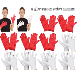 Mey İthalat® Çocuk Gösteri Eldiven Seti – 5 Çift Beyaz & 5 Çift Kırmızı