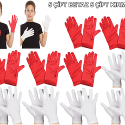 Mey İthalat® Çocuk Gösteri Eldiven Seti – 5 Çift Beyaz & 5 Çift Kırmızı