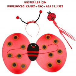 Mey İthalat® Çocuk Gösteri İçin Uğur Böceği Kanat + Taç + Asa 3'lü Kostüm Seti