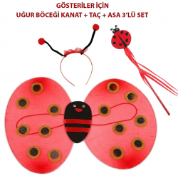 Mey İthalat® Çocuk Gösteri İçin Uğur Böceği Kanat + Taç + Asa 3 lü Kostüm Seti