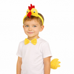 Mey İthalat® Çocuk Horoz Tavuk Kostüm Seti 3 Parça (Taç + Papyon + Kuyruk)