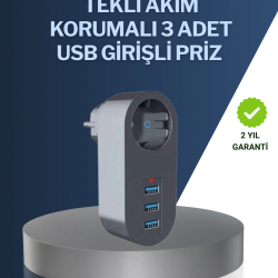 Mey İthalat® Çocuk Korumalı Termal Priz – 3'lü USB Şarj ve Akım Koruması