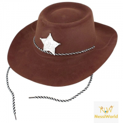 Mey İthalat® Çocuk Kovboy Şapkası Plastik Üzeri Flok Kaplama Koyu Kahverengi