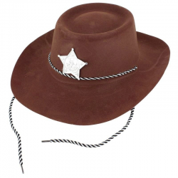 Mey İthalat® Çocuk Kovboy Şapkası Plastik Üzeri Flok Kaplama Koyu Kahverengi