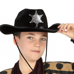 Mey İthalat® Çocuk Kovboy Şapkası Sheriff Şapkası Siyah Renk