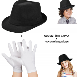 Mey İthalat® Çocuk Sahne Performans Seti – Gösteri Fötr Şapka ve Eldiven