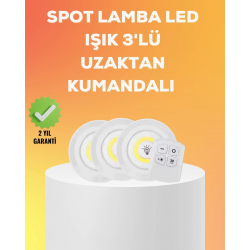 Mey İthalat® Çok Amaçlı Kullanım İçin Kablosuz Yapışkanlı 3 Lü Uzaktan Kumandalı Led Spot Lamba