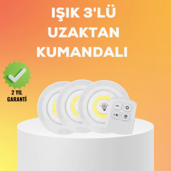 Mey İthalat® Çok Amaçlı Kullanım İçin Kablosuz Yapışkanlı 3 Lü Uzaktan Kumandalı Led Spot Lamba