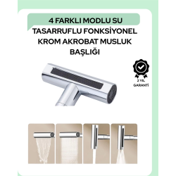 Mey İthalat® Çok Fonksiyonlu Musluk Başlığı | 4 Su Modu | Geniş Uyumlu Adaptör Seti | Mutfak ve Banyo Uyumlu